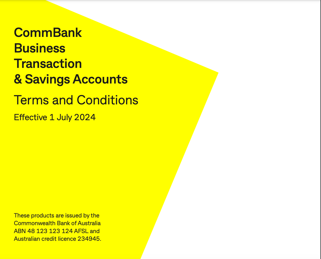 Commonwealth Bank’s (CBA) Terms and Conditions for Transaction and Savings Account