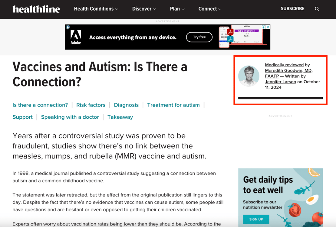 Healthline Blog on “Vaccines and Autism