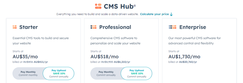 HubSpot CMS Hub Pricing Plan