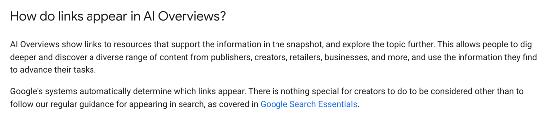 What Google says about the links that appear in AI Overviews